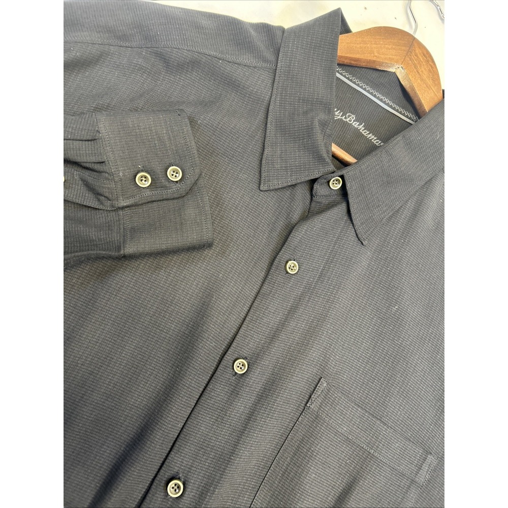Tommy Bahama Button Up Shirt Black Solid Short Sleeve Mens 2XT‎ All 100% Silk